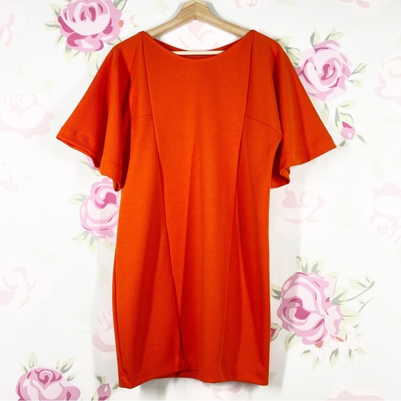 ZARA Orange Flutter Sleeves Shift Mini Dress S - Picture 1 of 9